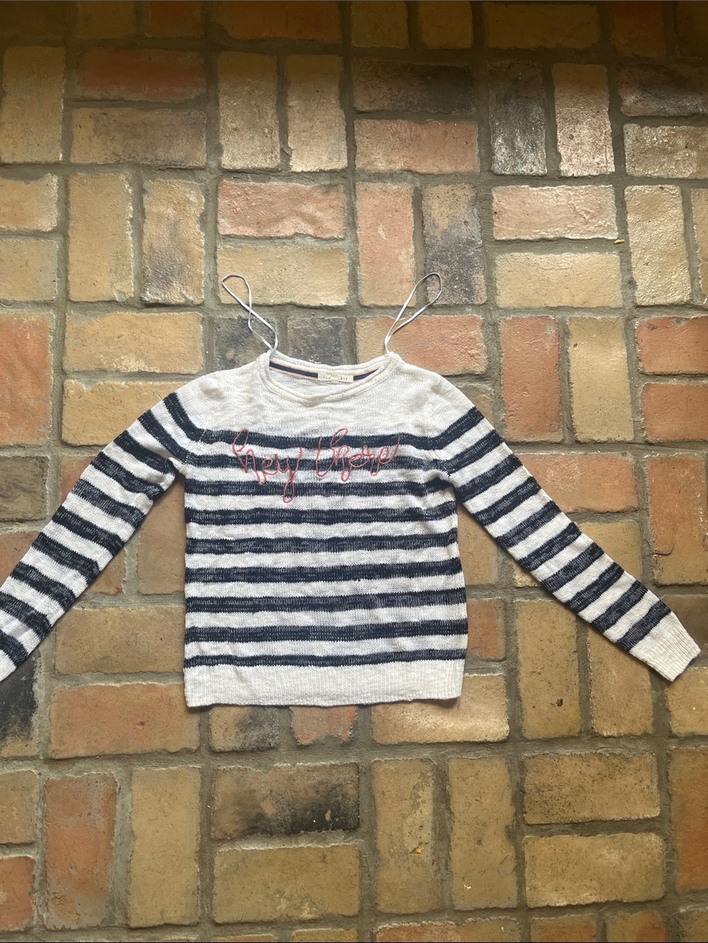 Copper Key black & White Striped Women's Sweater with Pink Script